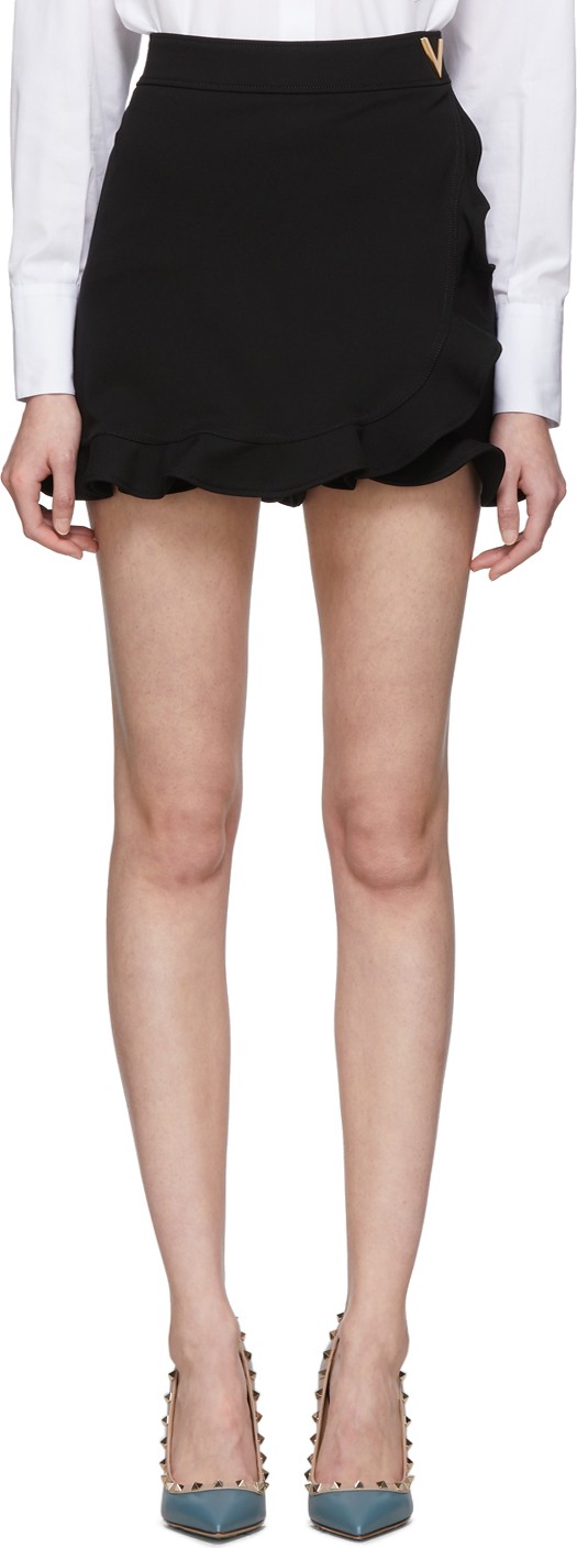 Valentino Black Jersey Ruffle Shorts