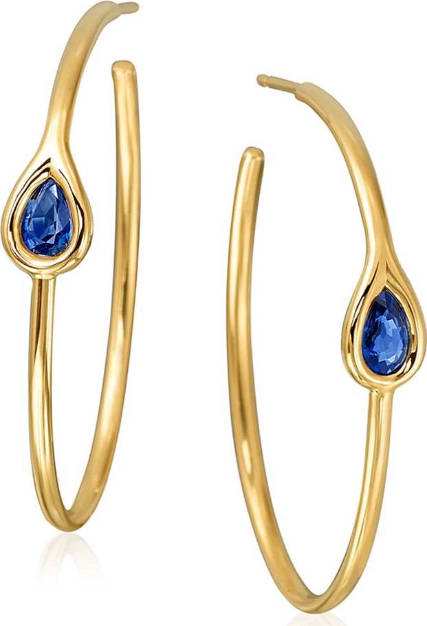 Maria Canale 18k Gold Oval Post Hoop Earrings with Sapphire
