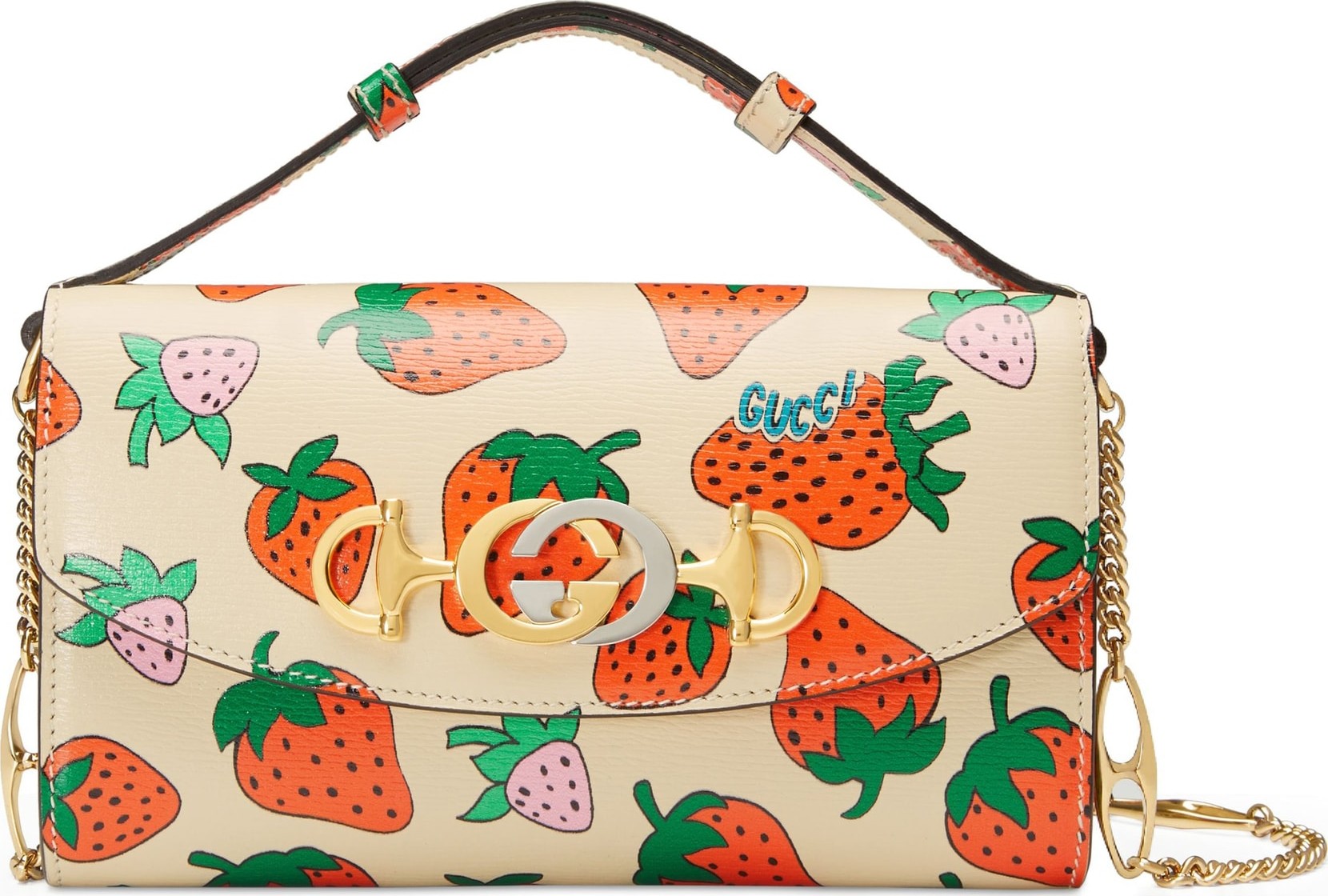Gucci Mini Zumi Strawberry Print Leather Shoulder Bag