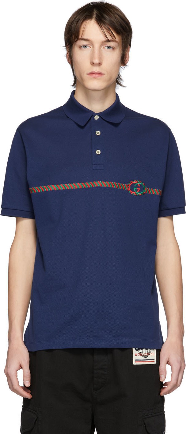 Gucci Blue Piqué GG Polo