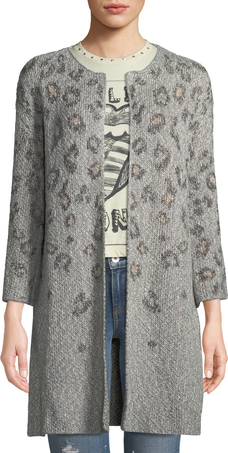 cupcakes and cashmere Kline Leopard-Print Open-Front Cardigan