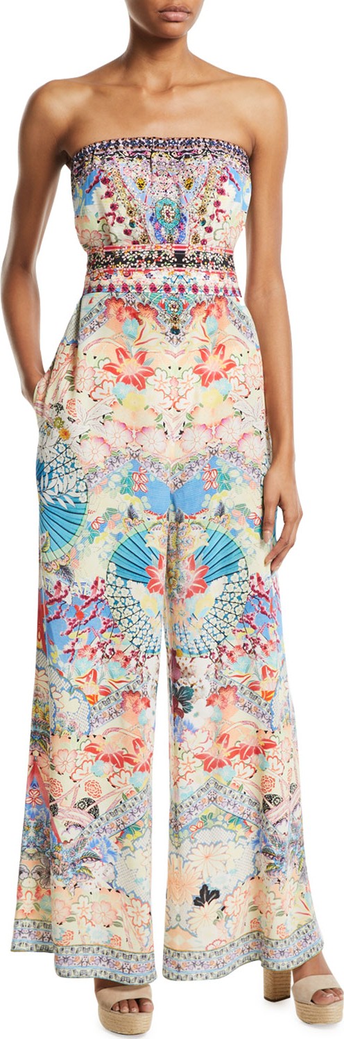 Camilla Strapless Embellished Wide-Leg Silk Jumpsuit