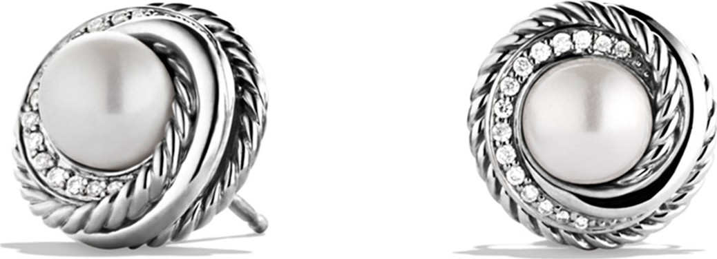 David Yurman Pearl Crossover Earrings with Diamonds