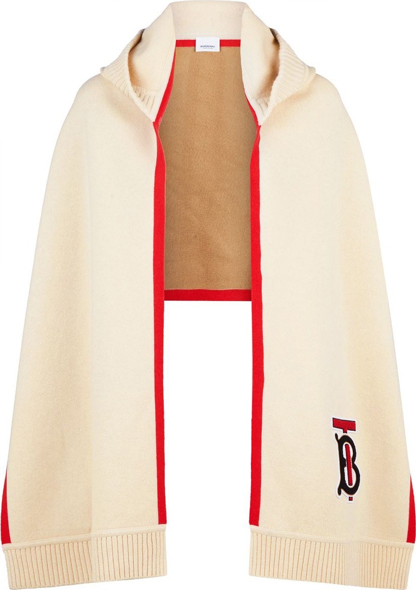Burberry London England Monogram Motif Cashmere Hooded Scarf