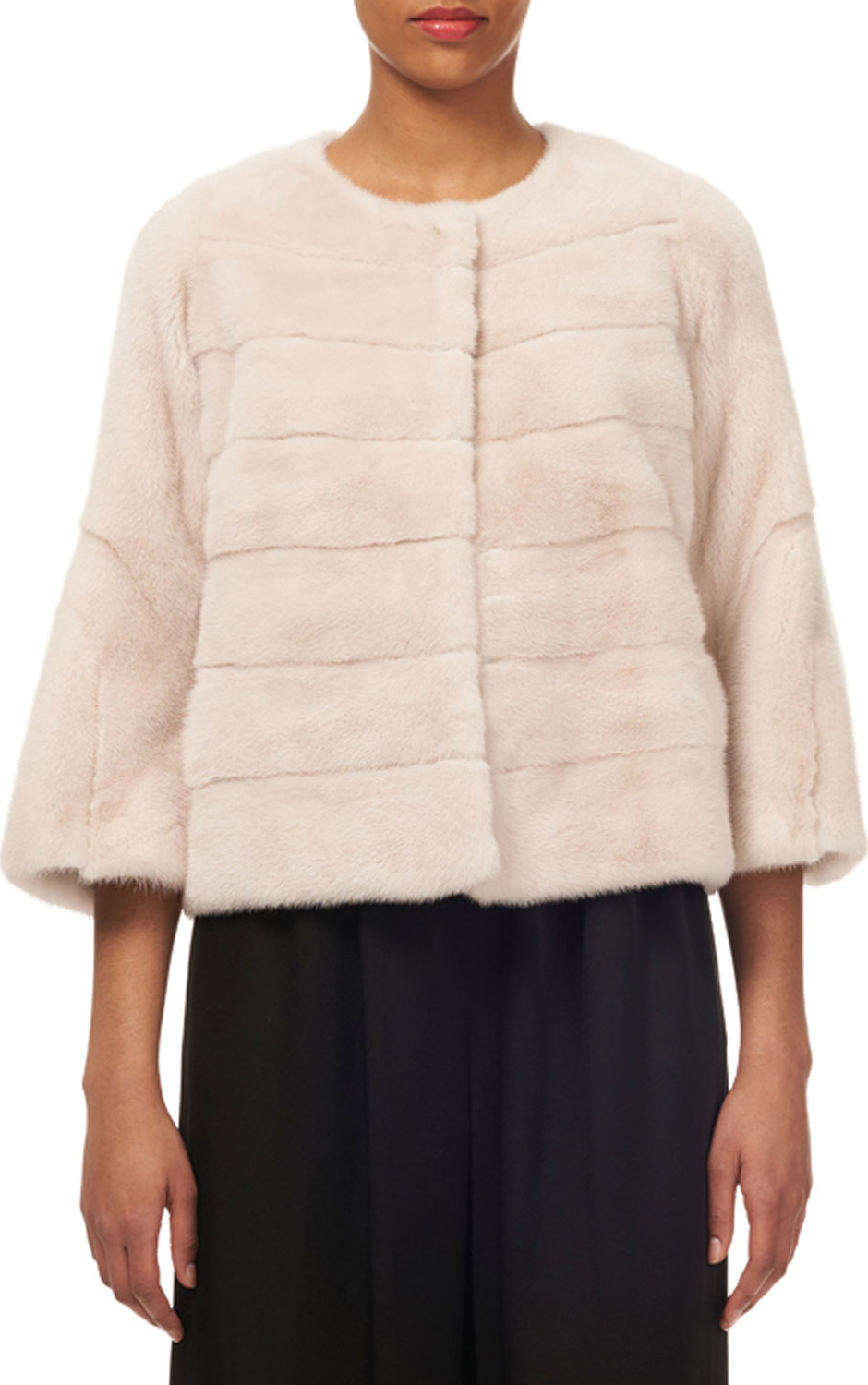 Gorski Short Nap Horizontal Mink Jacket w/ Bell-Sleeves