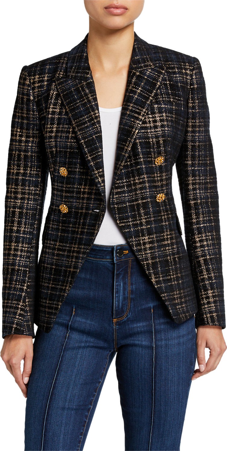 Elie Tahari Jezebel Plaid Double-Breasted Jacket