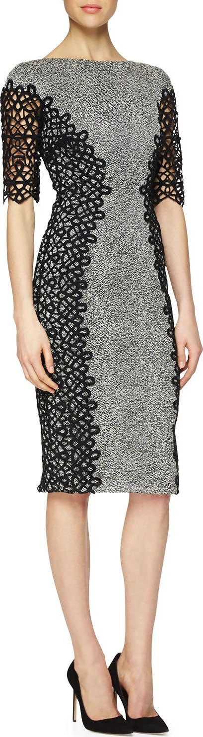 Lela Rose Lace-Detailed Speckled Dress