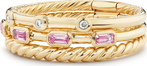David Yurman Novella 18k Three-Row Ring w/ Pink Sapphires, Size 6