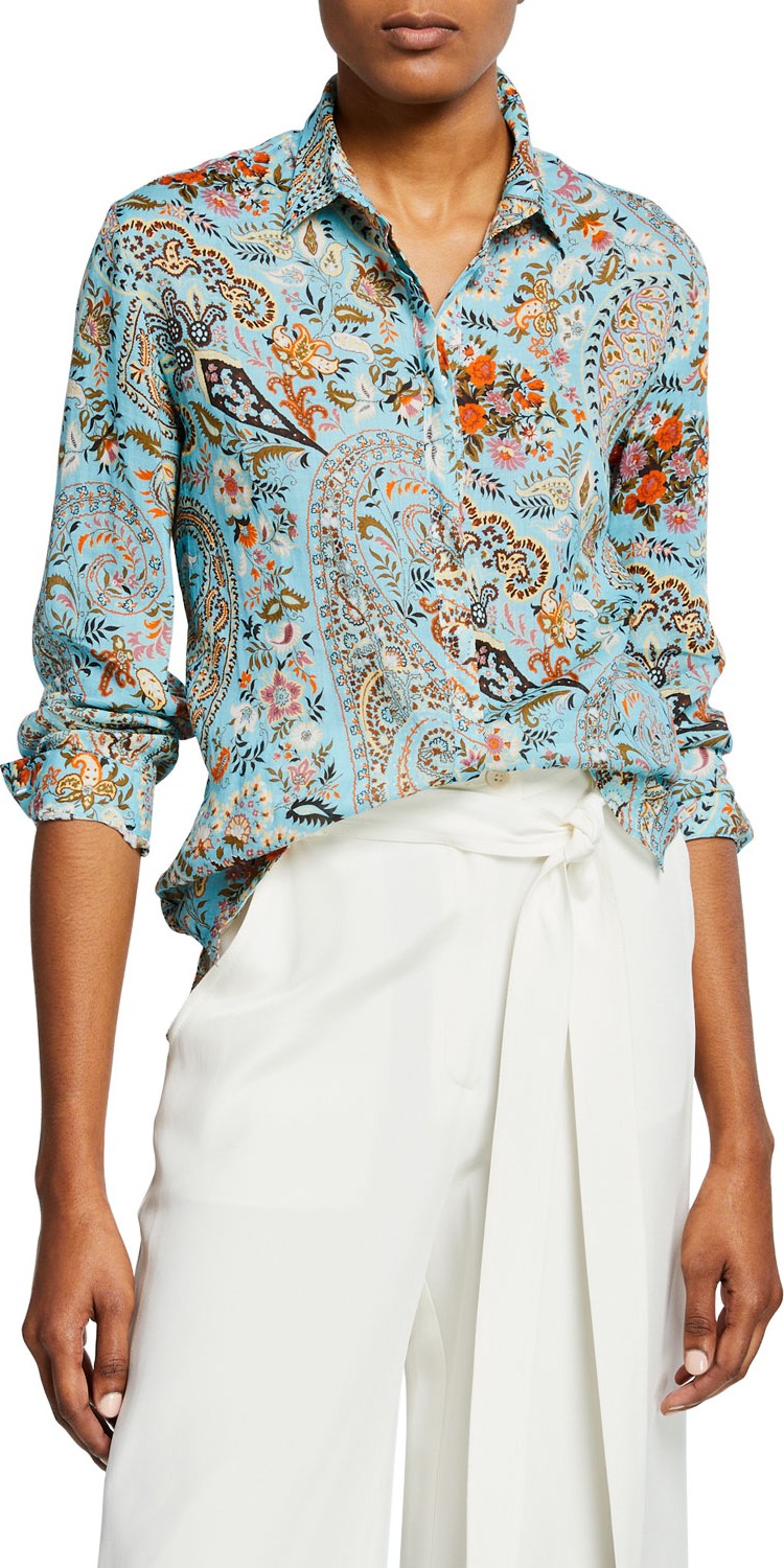 Etro Fern Paisley Voile Button-Front Shirt
