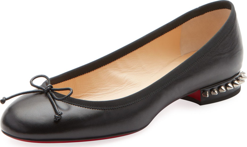 Christian Louboutin La Massine Leather Spike-Heel Red Sole Ballet Flats