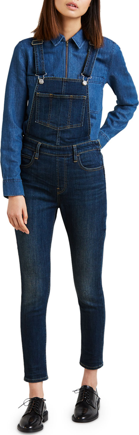 LEVI’S Cropped Skinny-Leg Denim Overalls