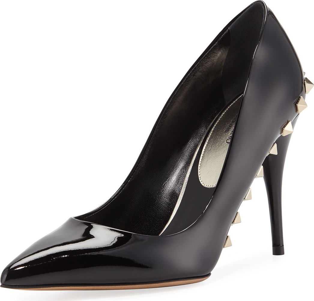 Valentino Jaw-Studs Point-Toe Patent Leather Pumps with Studded Sole