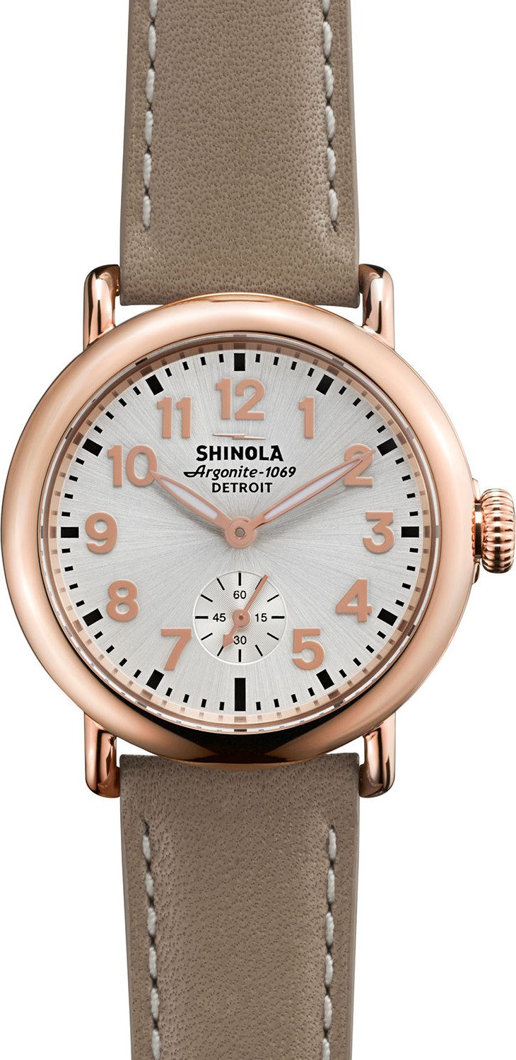 Shinola The Runwell Rose Golden Watch with Tan Leather Strap, 36mm