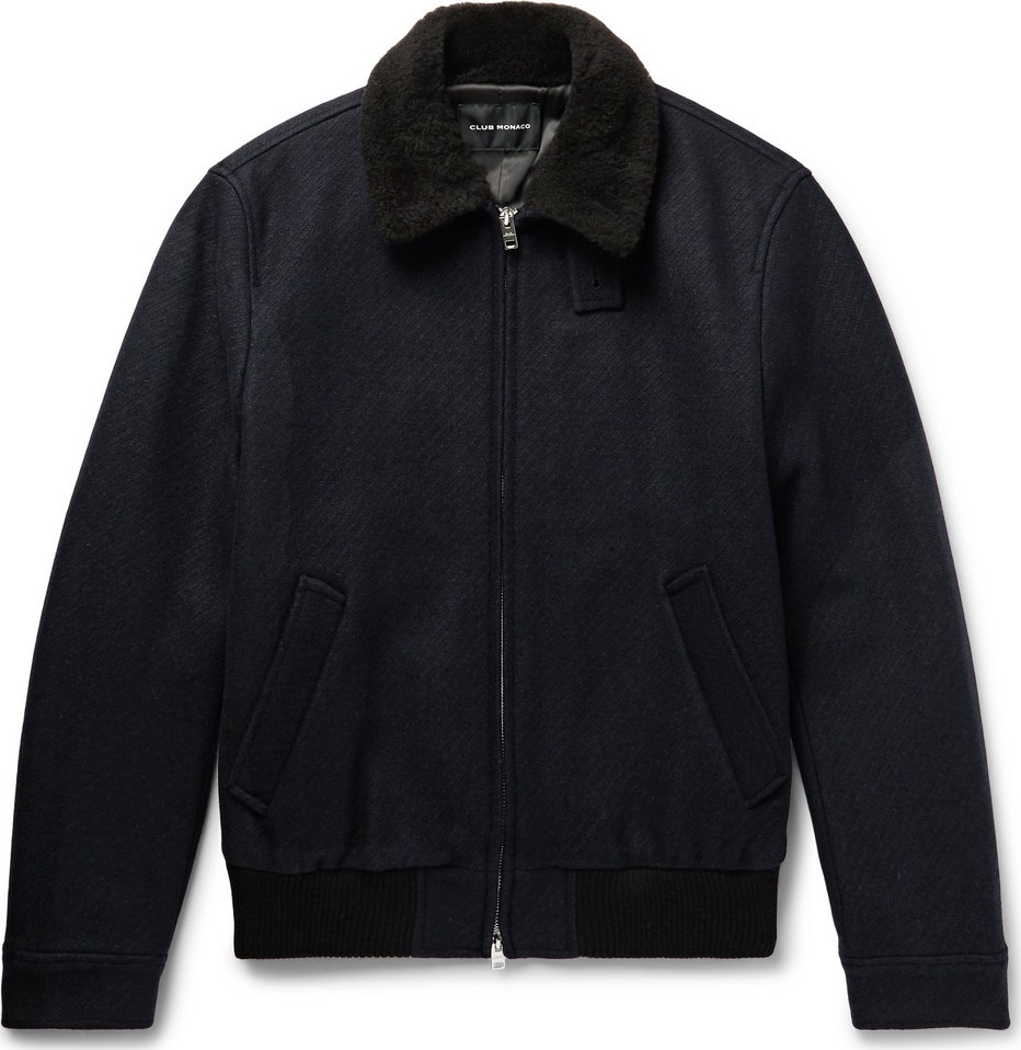 Club Monaco Shearling-Trimmed Wool-Blend Bomber Jacket