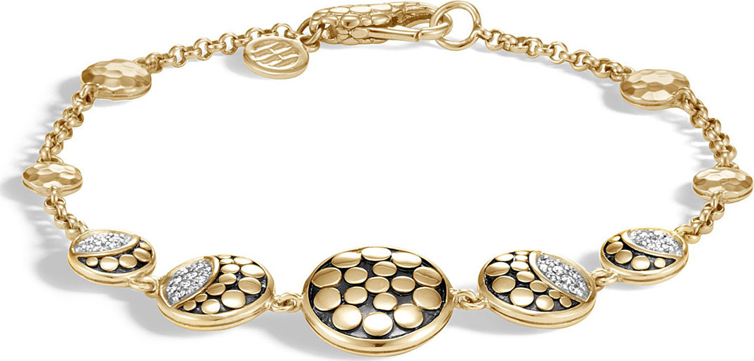 John Hardy 18k Dot Diamond Moon Phase Station Bracelet, Size Small