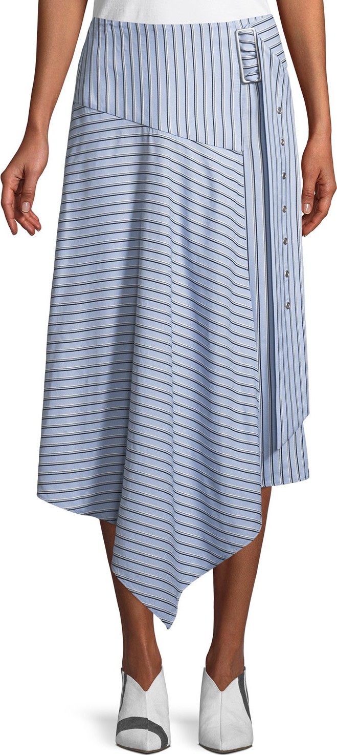Tibi Striped Shirting Asymmetric Midi Skirt