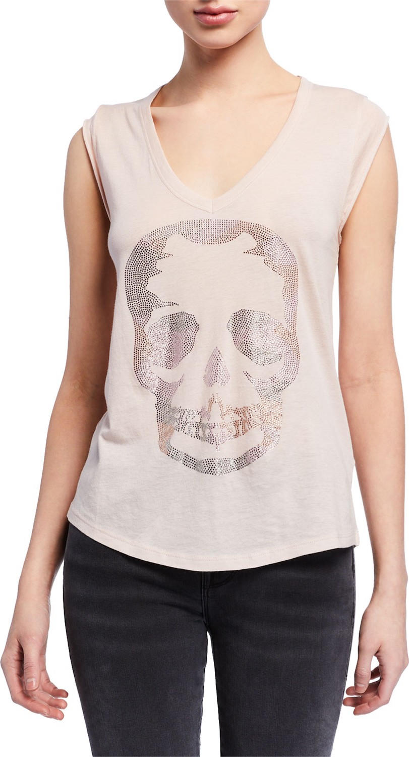 Zadig & Voltaire Brooklyn Embellished Skull V-Neck Sleeveless Tee