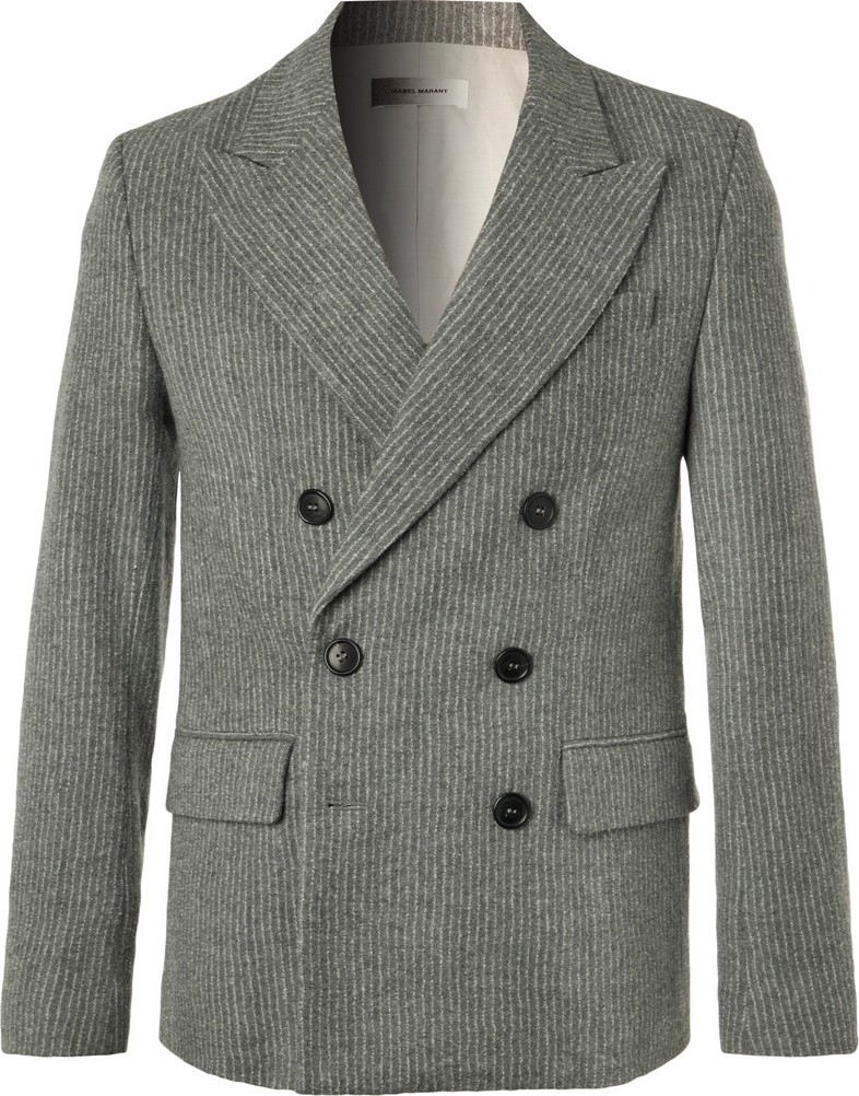 Isabel Marant Anthracite Maxime Double-Breasted Pinstriped Wool-Blend Blazer