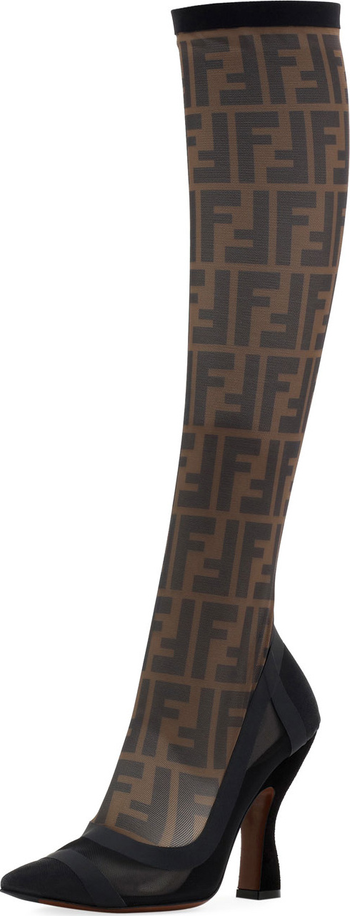 Fendi Runway Knee-High FF Mesh Boot, Black