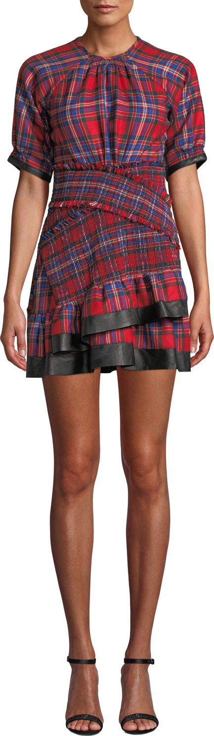 Tanya Taylor Nicole Plaid Flannel Ruffle Mini Dress Tanya Taylor Nicole Plaid Flannel Ruffle Mini Dress