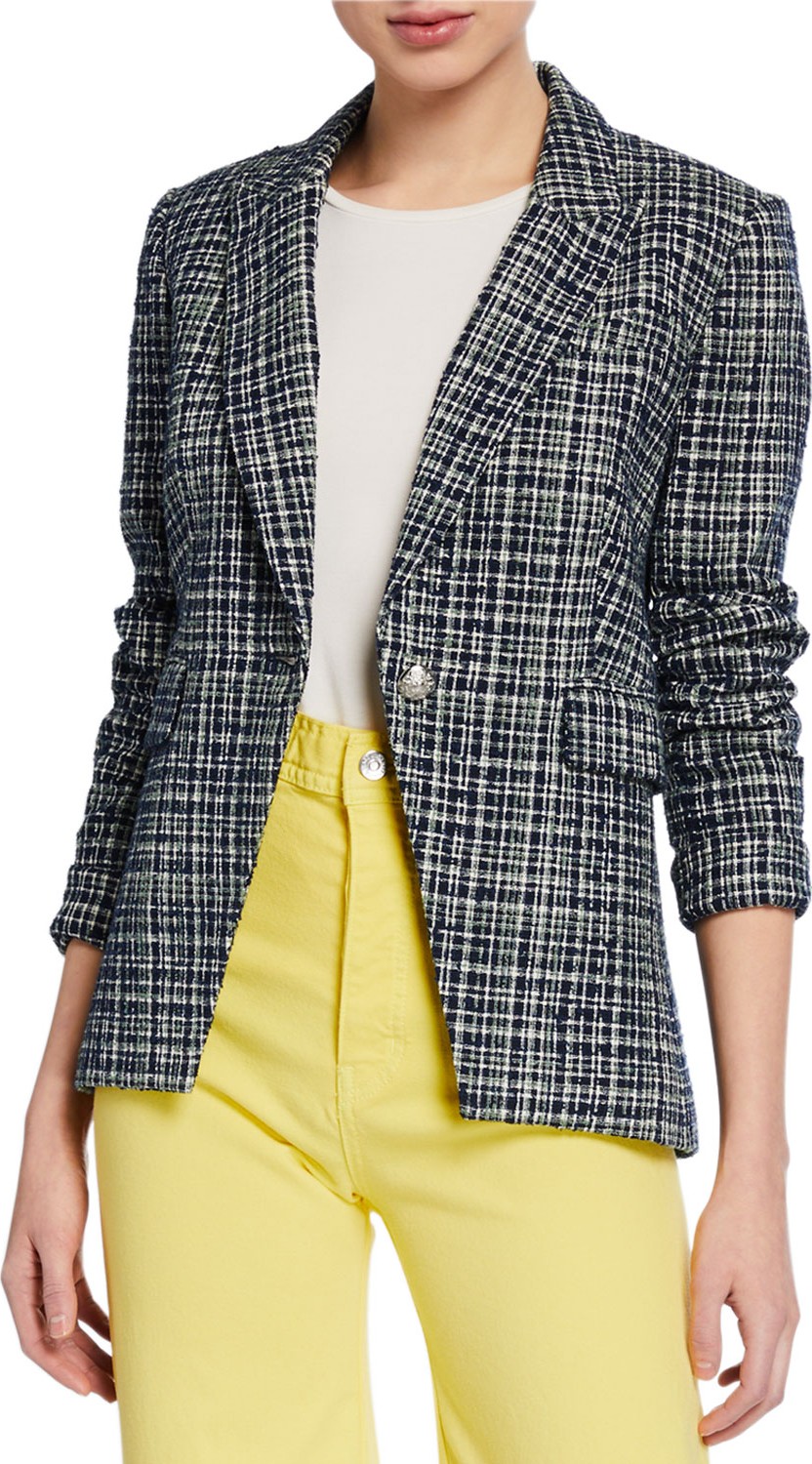 Veronica Beard Crosshatch One-Button Cutaway Jacket