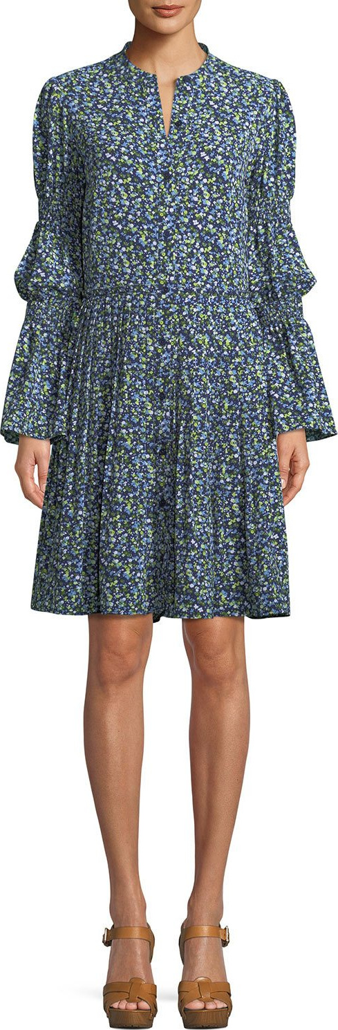 MICHAEL MICHAEL KORS Smocked-Waist Floral-Print Shirt Dress MICHAEL MICHAEL KORS Smocked-Waist Floral-Print Shirt Dress