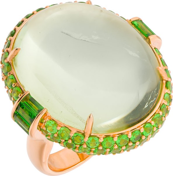 Margot McKinney 18k Rose Gold Beryl & Tsavorite Ring, Size 6.5
