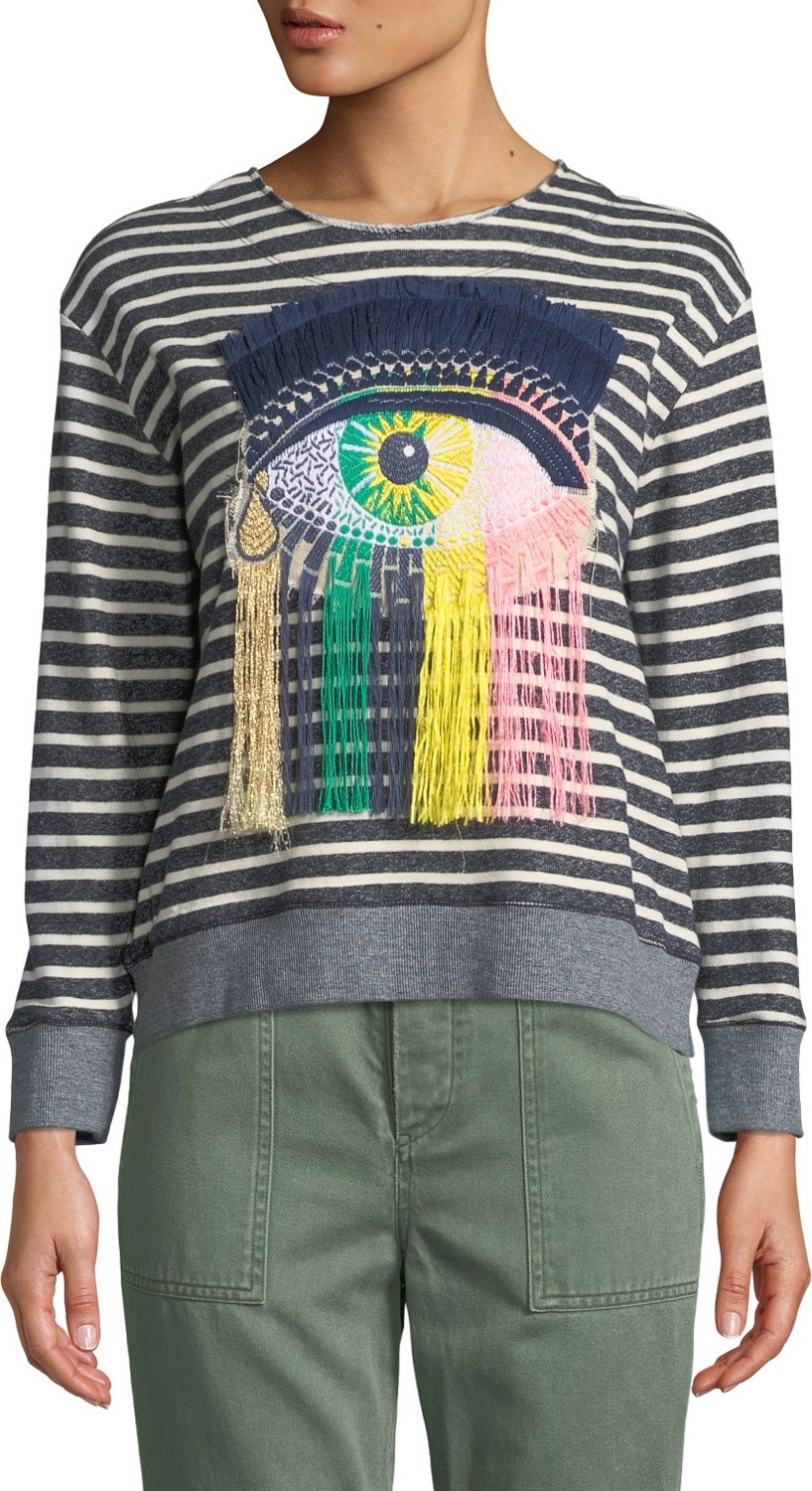 Le Superbe Eye C U Striped Embroidered Sweatshirt
