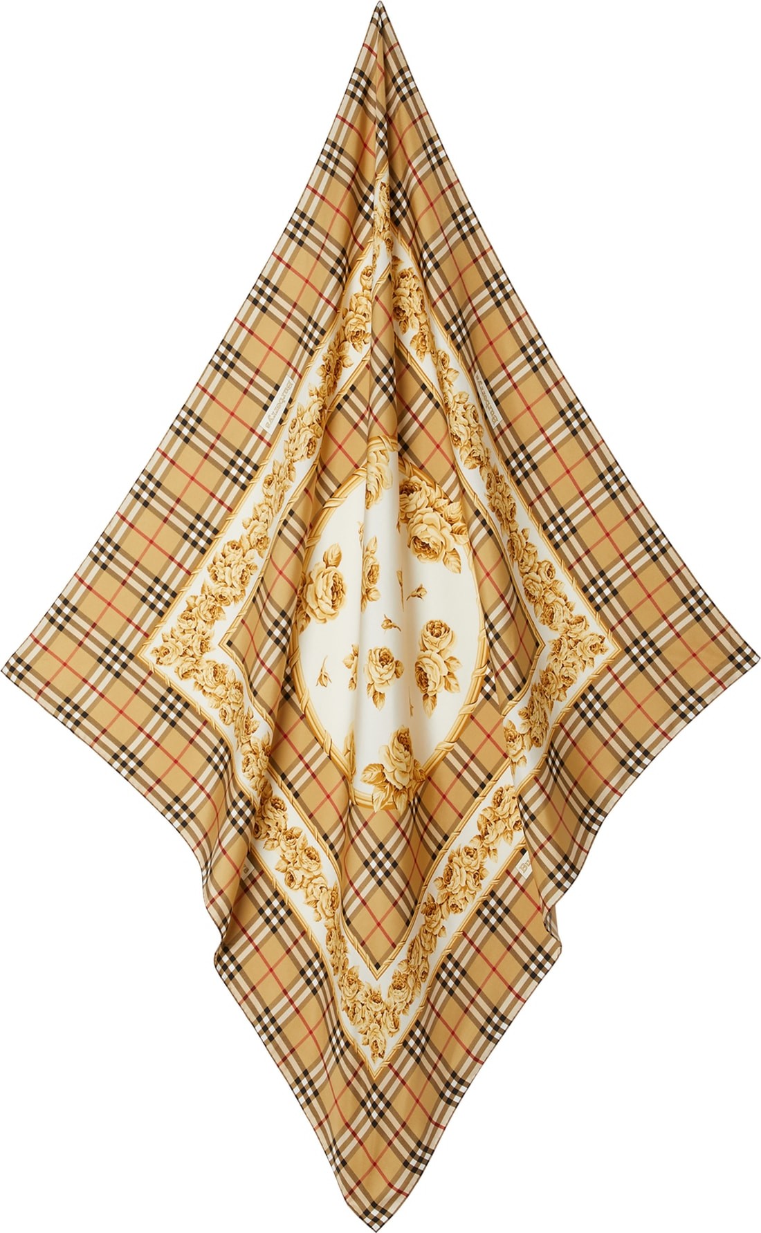 Burberry London England Check & Roses Square Silk Scarf
