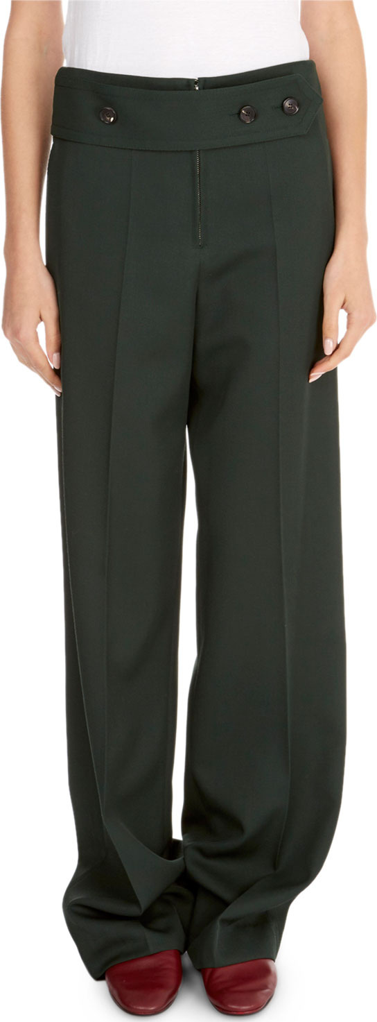 Victoria Beckham Wide-Leg Pants w/ Martingale Waist