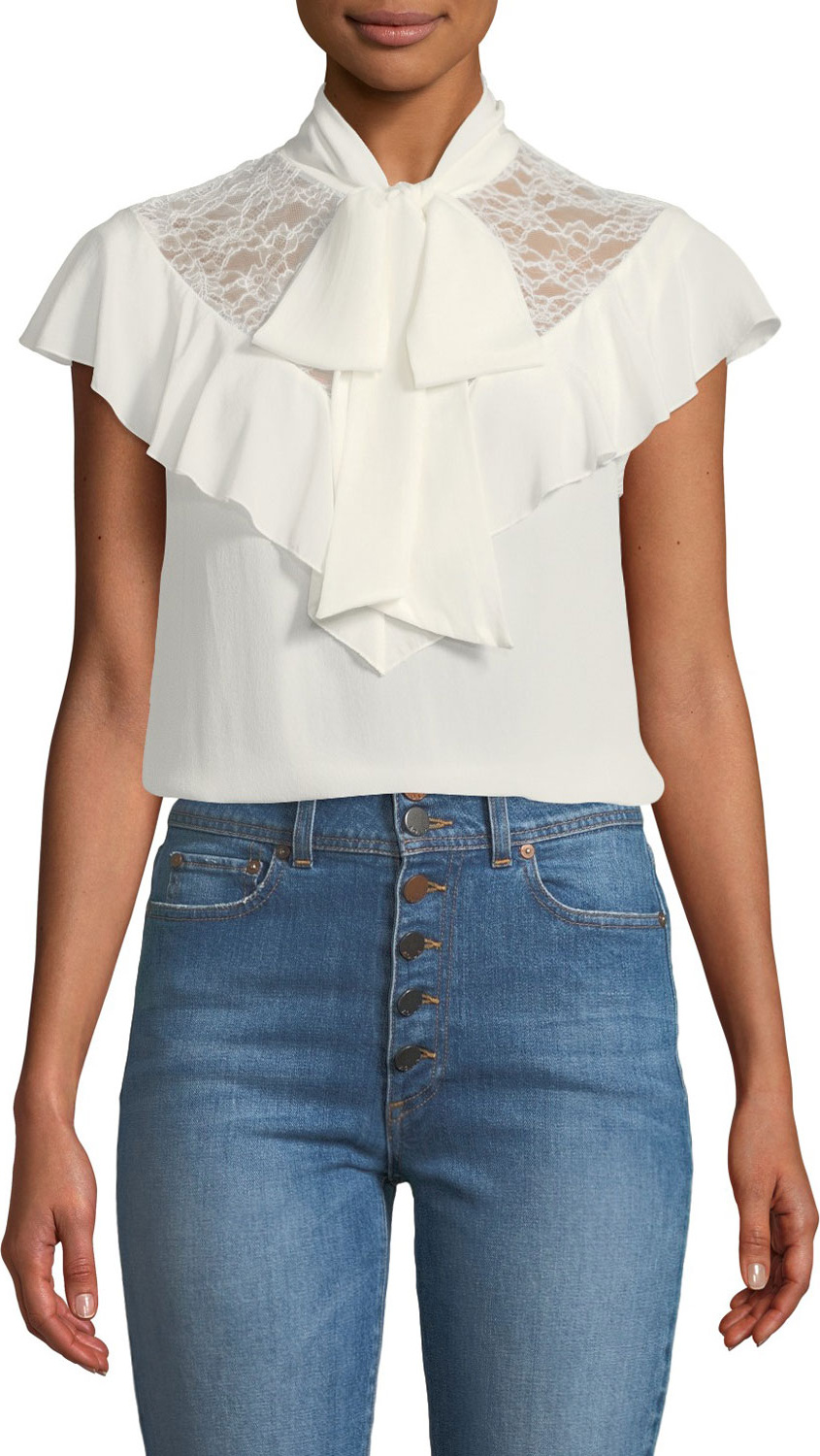 Alice + Olivia Terry Tie-Neck Ruffle Blouse