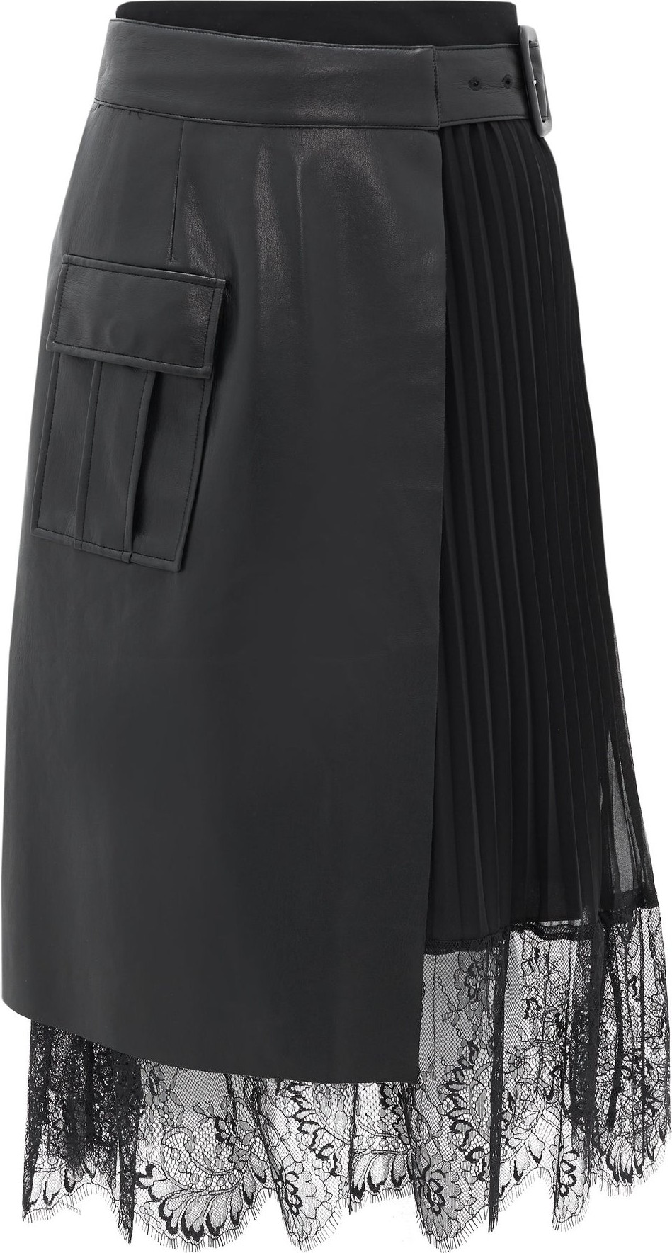 Self Portrait Faux-leather and pleated-georgette wrap skirt