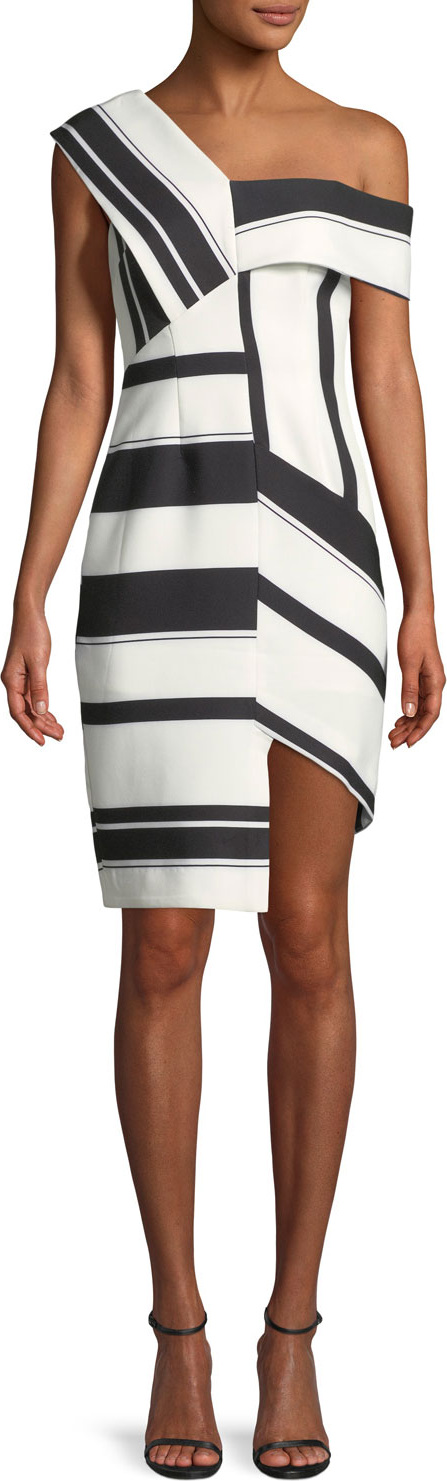 Aijek Asymmetric Stripe Sheath Cocktail Dress
