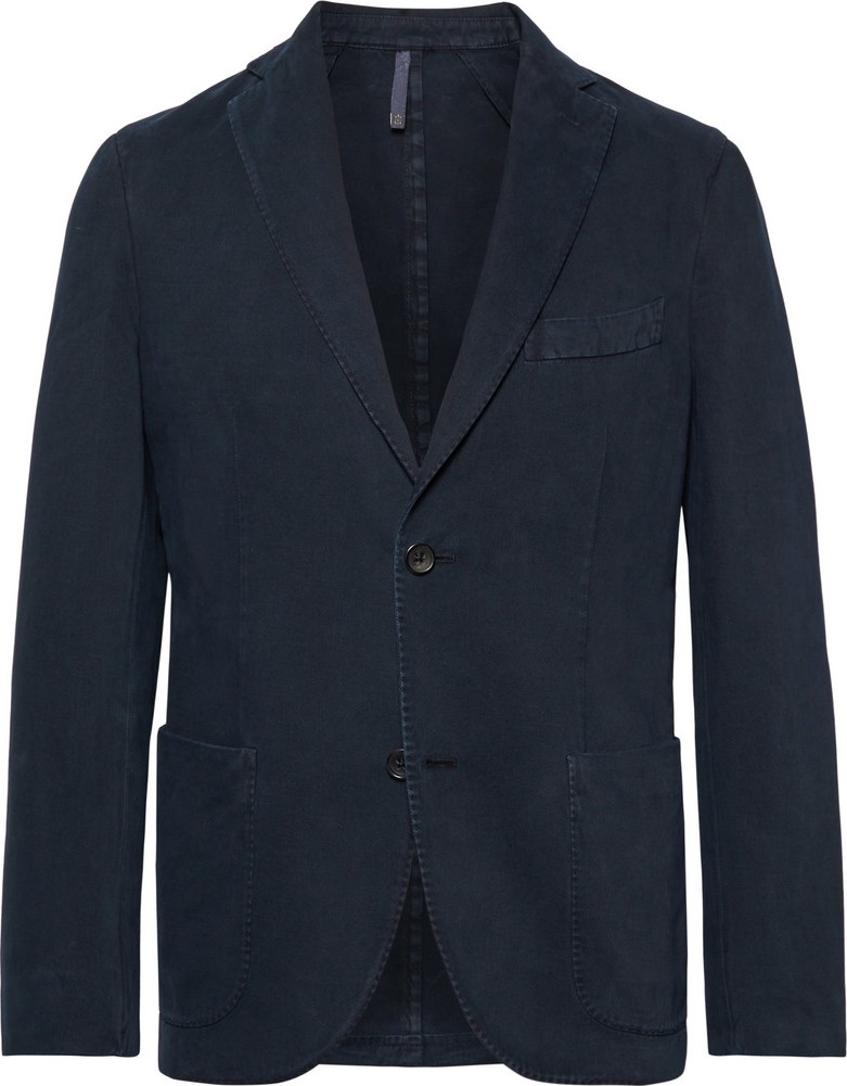 Incotex Navy Garment-Dyed Cotton and Cashmere-Blend Twill Blazer