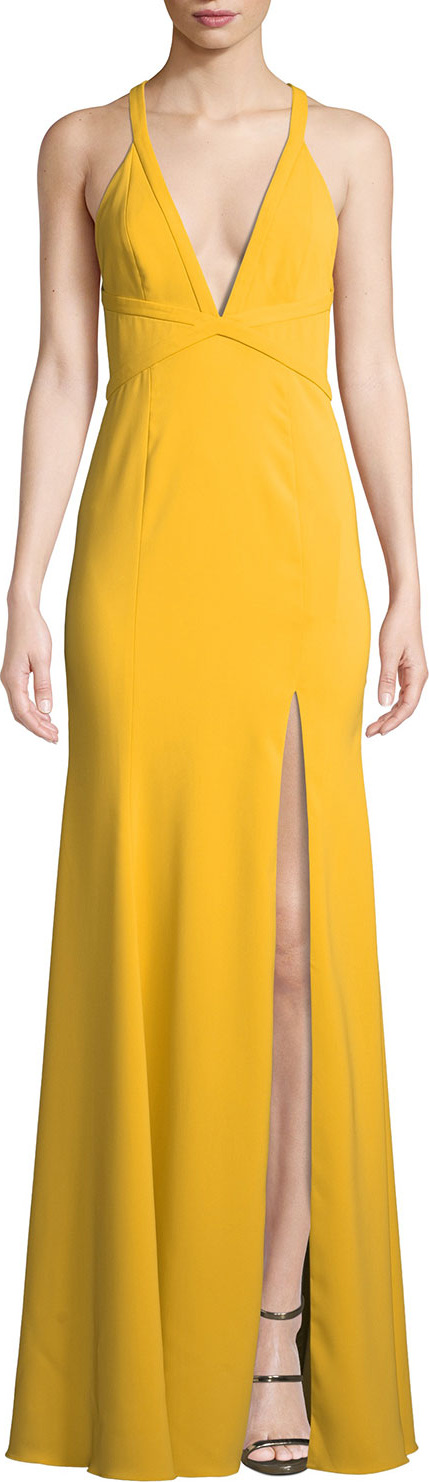 Jay Godfrey V-Neck Crepe Crisscross Gown