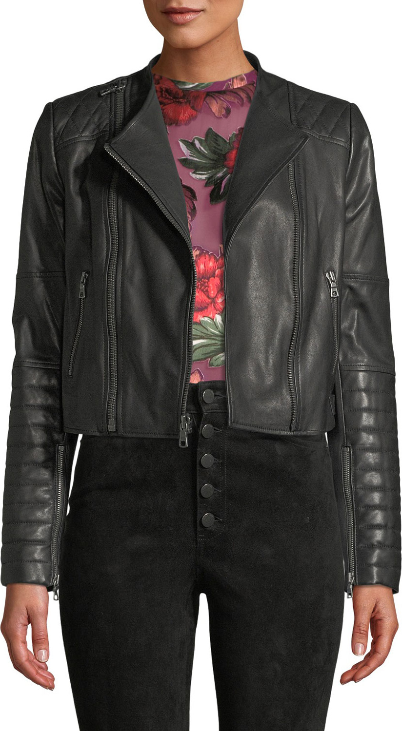 Alice + Olivia Gamma Collarless Leather Biker Jacket