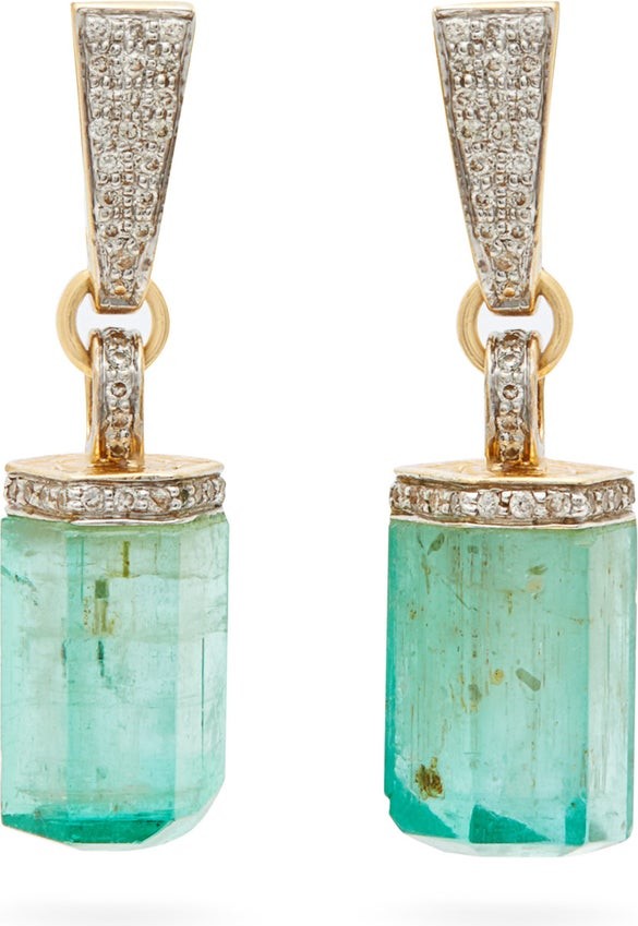 Jade Jagger Diamond, emerald & gold pencil earrings