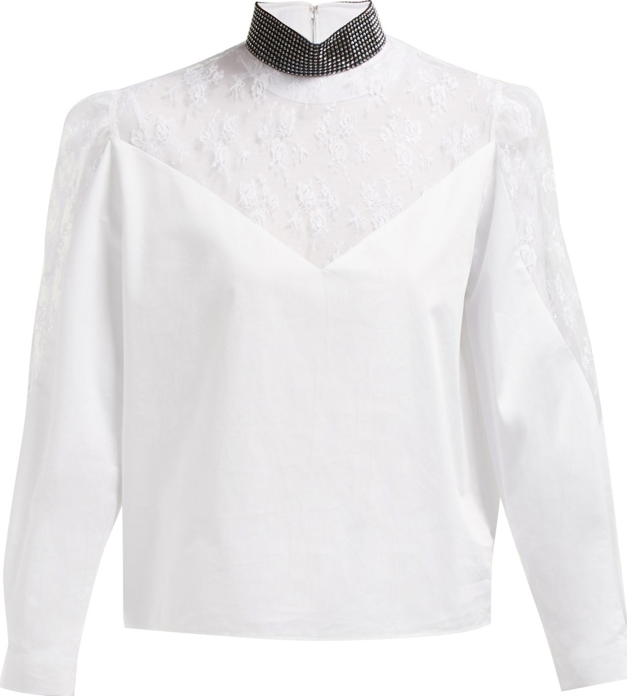 Christopher Kane Crystal-embellished neck lace poplin blouse