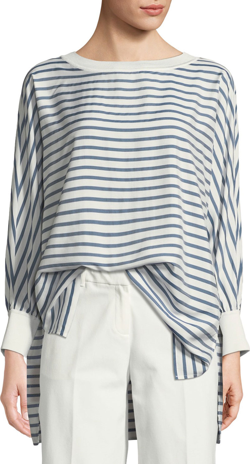 Lafayette 148 New York Joplin Showcase Striped Micro Silk Blouse