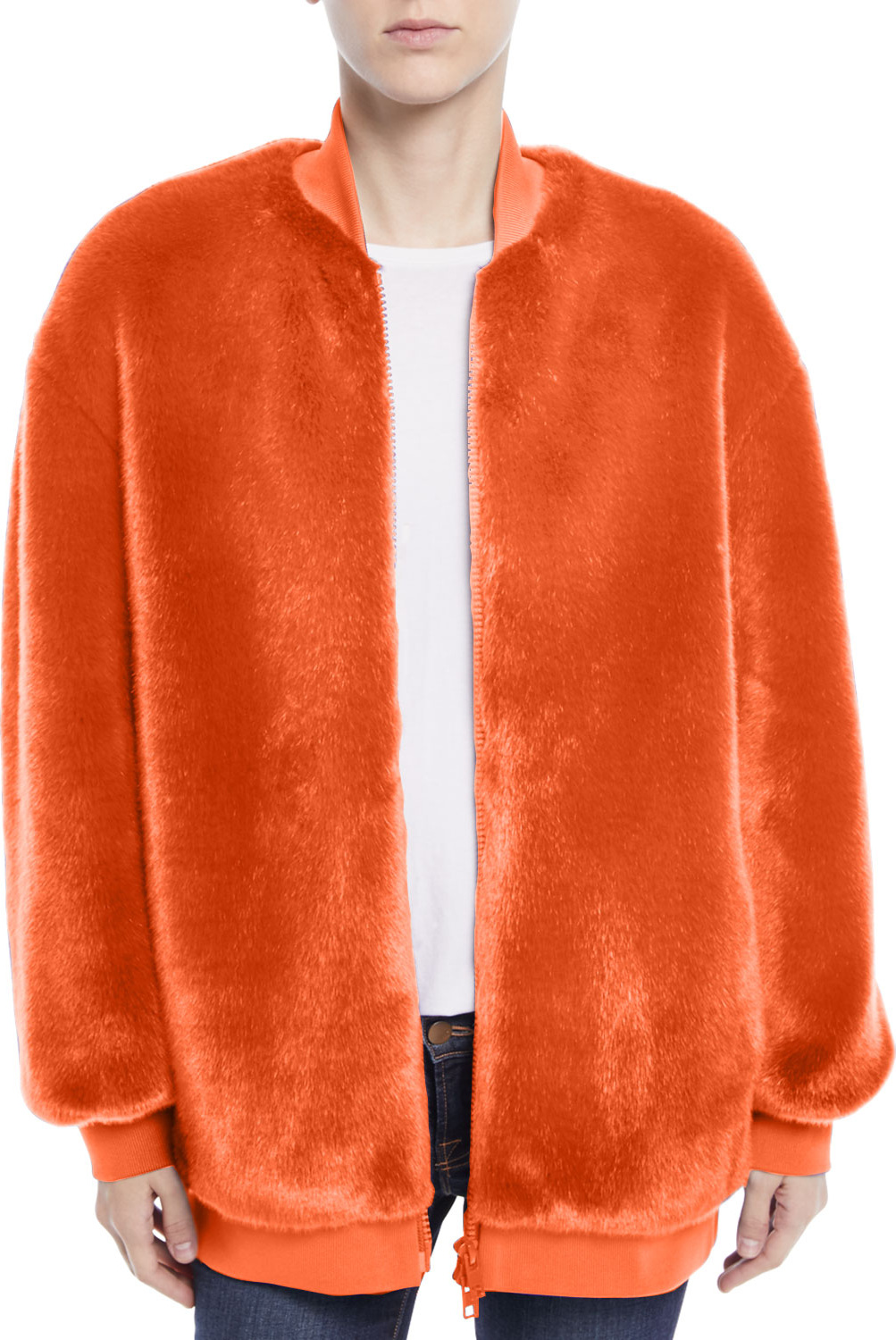 Tibi Luxe Faux-Fur Zip-Front Track Jacket