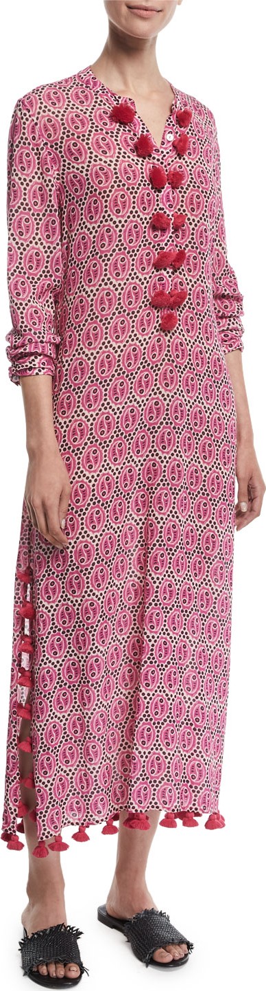 FIGUE Paolina Ikat-Print Maxi Caftan Dress