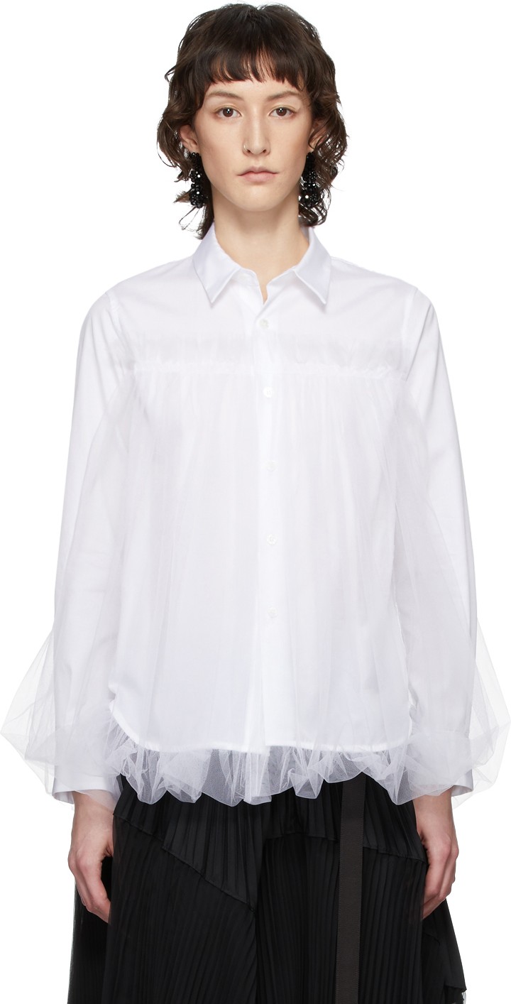 Noir Kei Ninomiya White Tulle Overlay Shirt