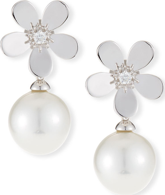 Belpearl 18k Diamond Daisy Pearl Drop Earrings