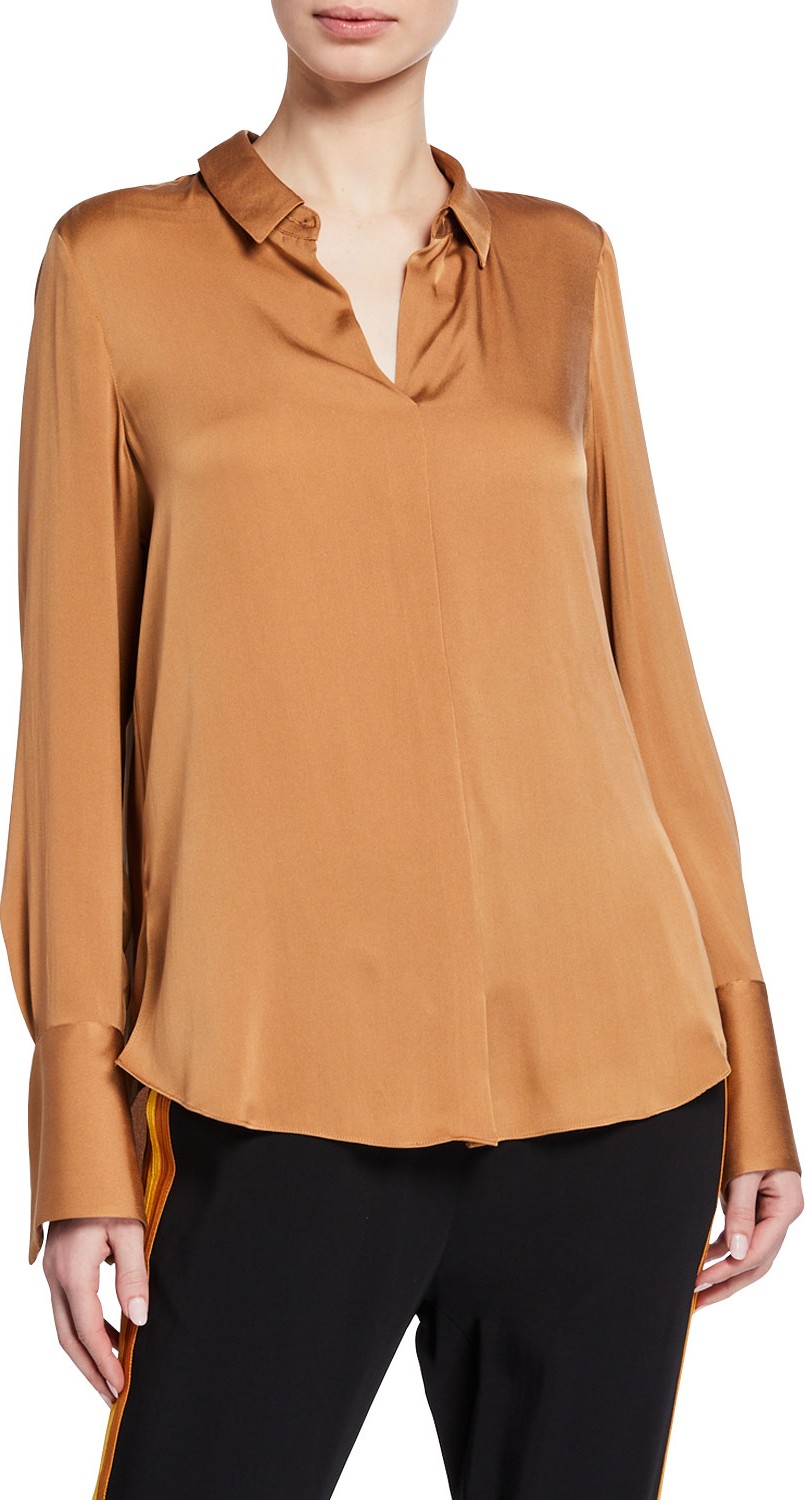 KOBI HALPERIN Rayne Long-Sleeve Collared Silk Blouse