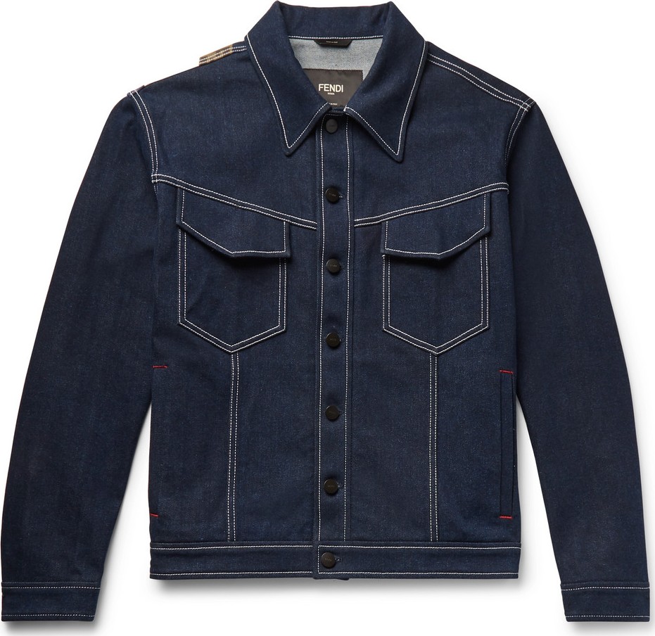 Fendi Logo-Appliquéd Stretch-Denim Jacket