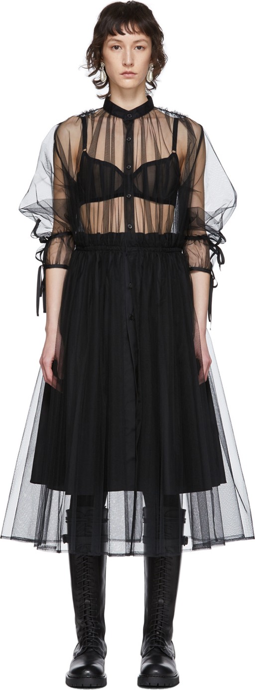 Noir Kei Ninomiya Black Tulle Upper Shirt Dress Noir Kei Ninomiya Black Tulle Upper Shirt Dress