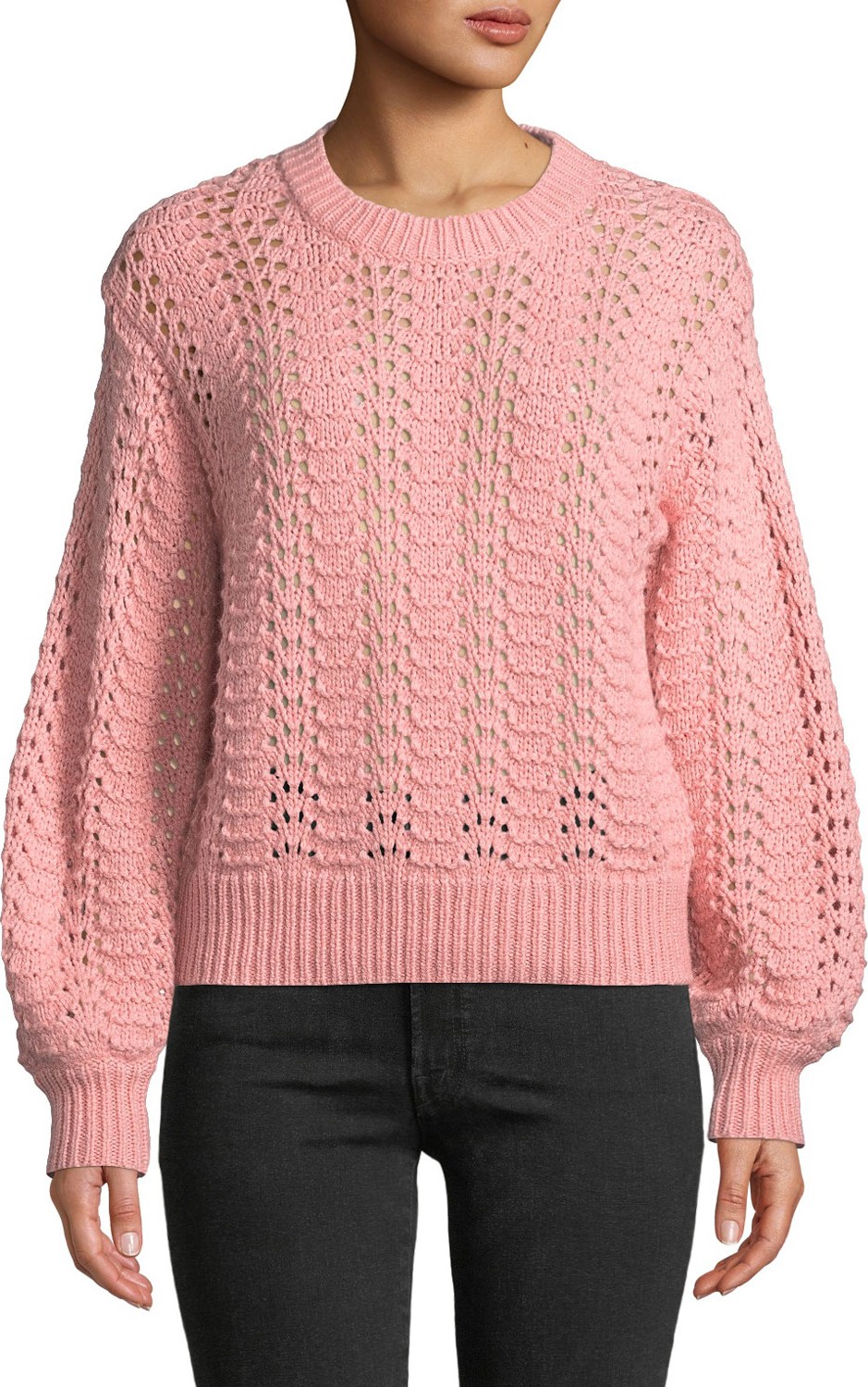 Velvet By Graham & Spencer Cersei Eyelet-Knit Crewneck Sweater