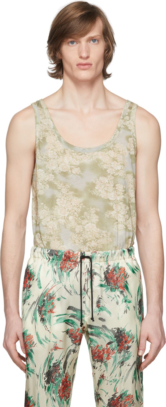 Dries Van Noten Green Hogs Floral Tank Top