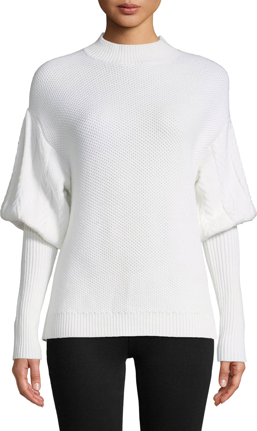 Jonathan Simkhai Tassel Knit Wool Puff-Sleeve Sweater