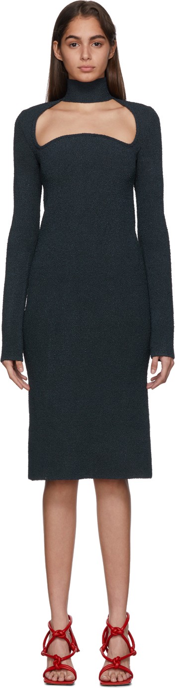 Bottega Veneta Navy Knit Silk Dress